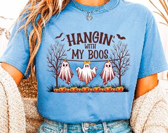 Funny Hanging Ghosts, Halloween Shirt Design, Pumpkin Bat (Digital Download)