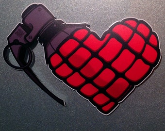 Love Bomb - Full Color Heart Grenade Vinyl Decal / Sticker