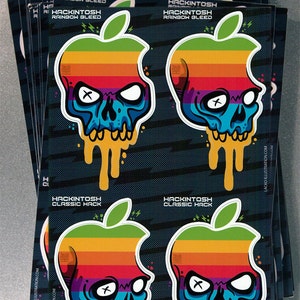 Hackintosh Apple Skull Logo Custom Mash Up MacBook iPhone Laser Printed Stickers Deluxe Full Sheet 4 Decals Per Set image 1