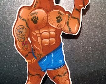 Bernardo Bear Beach Boy - Full Color Muscle Dude Vinyl Decal / Sticker