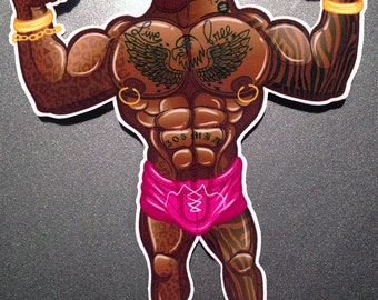 Buff Beekcake Beach Boy - Full Color Muscle Dude Vinyl Decal / Sticker