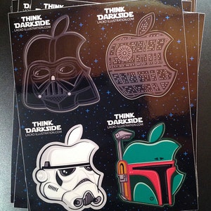 Think Dark Side - połączenie logo Star Wars/Mac na Macbooku i iPhonie, zestaw naklejek na cały arkusz (4 naklejki w zestawie)