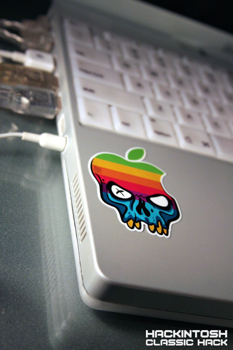 Hackintosh Apple Skull Logo Custom Mash up MacBook iPhone Laser Printed ...