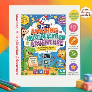 Dinosaur Multiplication Workbook Printable PDF | Times Tables 1-16 | Math Activities for Kids Ages 6-10 | Homeschool Worksheets