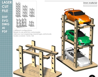 1/64 & 1/43 Scale Car Lift, Laser Cut File, Diecast Display, Wooden Diorama Garage