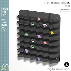 1/64 Wall Mounted Diecast Car Display, Laser Cut File
