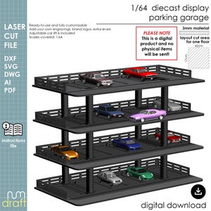 Estacionamiento de coches fundidos a presión a escala 1/64, archivo cortado con láser, diorama de garaje