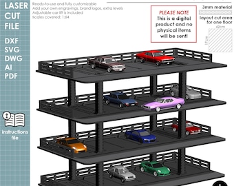 1/64 Diecast Car Parking Garage Display, Laser Cut File, Diorama Garage