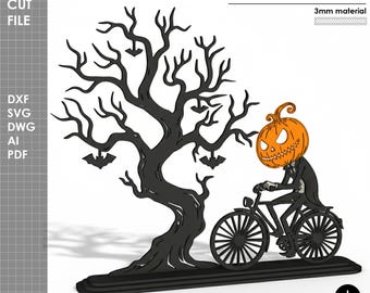 Halloween Pumpkin Rider Decoration, Laser Cut File – Digital Download