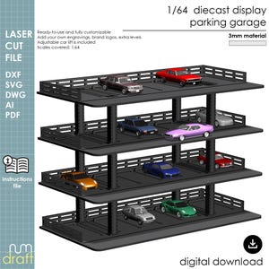 1/64 Diecast Car Parking Garage Display, Laser Cut File, Diorama Garage