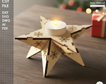 Star Candle Holder, Christmas Tealight, Laser Cut File - Digital Download