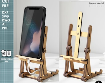 Adjustable Easel Style Phone Stand, Laser Cut File