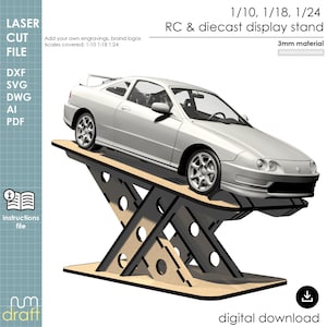 1/10, 1/18, 1/24 Scale RC & Diecast Display, Laser Cut File