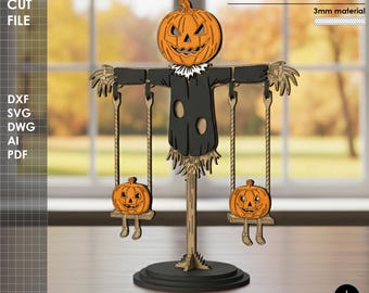 Scarecrow Halloween, Pumpkin Swing, Laser Cut File – Digital Download