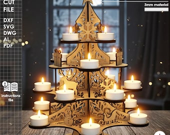 Christmas Tree Tealight Candle Holder, Laser Cut File - Digital Download