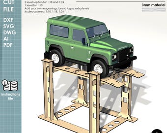 1/10, 1/18, 1/24 Scale RC & Diecast Car Lift, Laser Cut File, Diecast Display