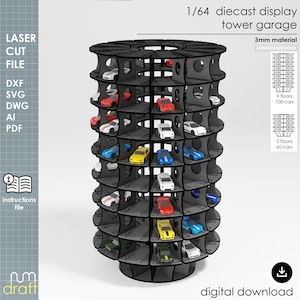 1/64 Diecast Car Parking Tower Garage Display, Laser Cut File