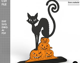 Black Cat & Pumpkins Halloween, Laser Cut File – Digital Download