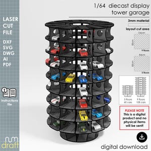 1/64 Diecast Car Parking Tower Garage Display, Laser Cut File