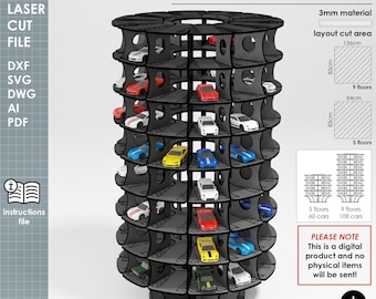 1/64 Diecast Car Parking Tower Garage Display, Laser Cut File