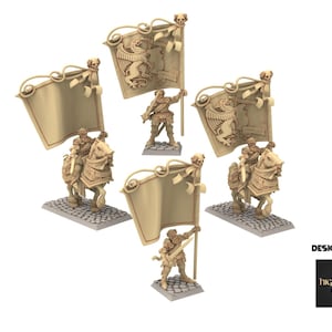 Imperial Fantasy - Battle Standard Bearer on Foot & on Horse - Highlands Miniatures