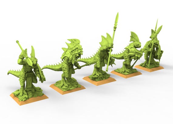 Figurines Warhammer Skink Chief Avec épée Et Bouclier - Metal, Hommes Lézards, Seraphon, Occasion Démontées