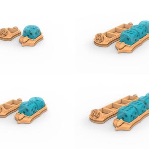 Peut inclure: Plateaux de dés en bois avec des détails floraux. Les plateaux contiennent plusieurs dés bleus avec des points blancs. Les dés et les plateaux sont présentés dans différentes configurations, mettant en valeur le design et la fonctionnalité du produit. Idéal pour les jeux de société.