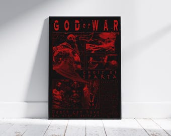 God of War Poster | Ghost of Sparta Collage | Digital Kratos Print | Red Gamer Wall Art | God of War Fanart Download