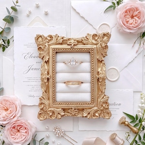 Vintage wedding ring holder, Wedding ring display frame, Flat lay ring holder frame, Engagement Gifts, Bridal Shower Gift