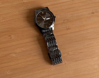 Black Quartz Mens Watch, Stainless Steel , Day and Date