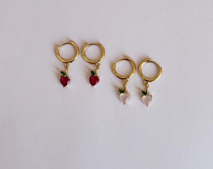Featured listing image: Strawberry Drop Hoop Earrings - Gold Fruit Jewellery