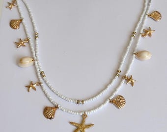 Conjunto de collar largo de conchas en capas - Joyería bohemia