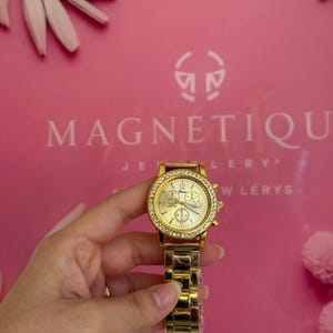 Gold Tone Crystal Watch and Jewelry Set with Bracelet, Necklace, Earrings, Ring image 15