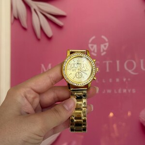 Gold Tone Crystal Watch and Jewelry Set with Bracelet, Necklace, Earrings, Ring image 7
