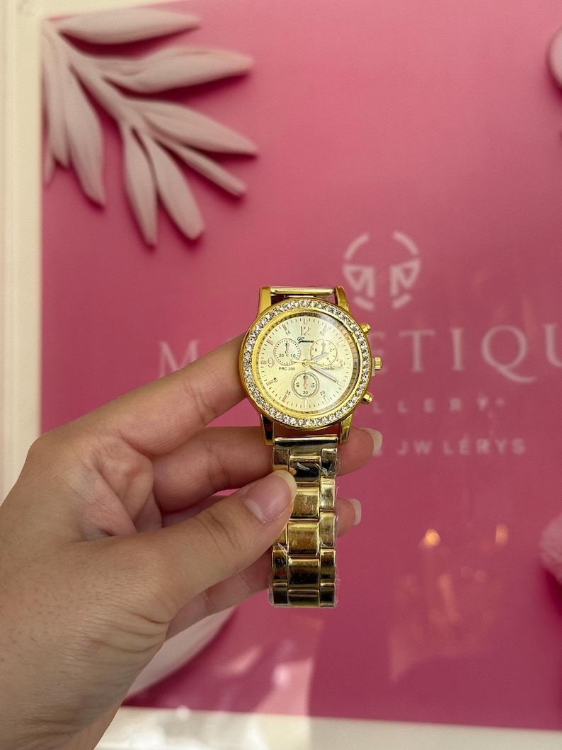 Gold Tone Crystal Watch and Jewelry Set with Bracelet, Necklace, Earrings, Ring image 7