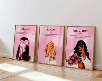 Pink Bible Verse Print; Christian Black Girl Wall Art (Digital Download - Set 3)
