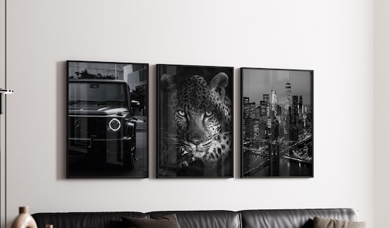 Set of 3 Black Luxury Print; Office Wall Art, Stylish Leopard Poster (Digital Download)