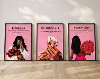 Pink Bible Verse Print; Christian Black Girl Wall Art, Gift for Black Woman (Digital-3)