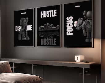 3er Set Schwarzer Motivationsdruck; Hypebeast Black Man Wandkunst (Digitaler Download)