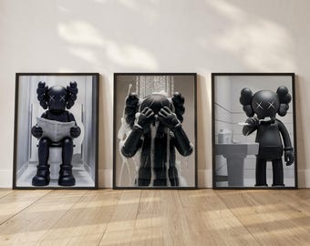 Black Hypebeast Toys Bathroom Wall Art; Urban Wall Print (Digital Download)