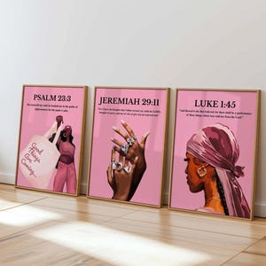 Pink Faith Wall Art; Christian Black Girl Art, Modern Bible Verse Print (Digital Set-3) image 1