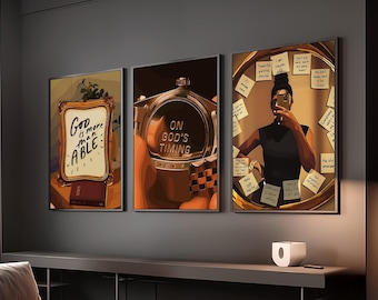 Set-3 Inspirational Black Woman Art; Modern Christian Wall Print, Girl Room Decor (Digital)
