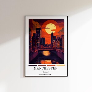 Manchester England Poster: Urban Sunset Cityscape Art Print (Digital Download)