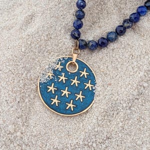 Egyptian Star Lapis Lazuli Necklace: Enamel Celestial Pendant