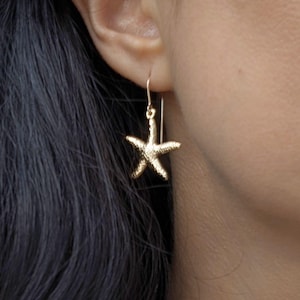 Gold Starfish Dangle Earrings: 18k Plated Minimalist Beach Jewelry
