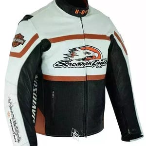 Harley Davidson Raceway Screaming Eagle Veste de motard en cuir pour homme Veste de motard en cuir pour motard Veste en cuir de vachette véritable