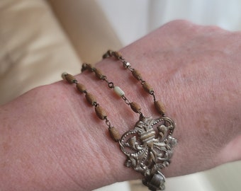 ROMA--Vintage Wood Mother Of Pearl Rosary BRACELET