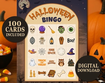 Juego de bingo de Halloween imprimible, 100 cartones de bingo de Halloween, juegos de fiesta de Halloween, actividad de Halloween para niños en el aula / descarga digital