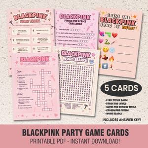 BLACKPINK Printable Party Games 5 Cards, Lyric Trivia, Finish the Lyrics, Guess the Emoji, Crossword, Word Search, Printable PDF