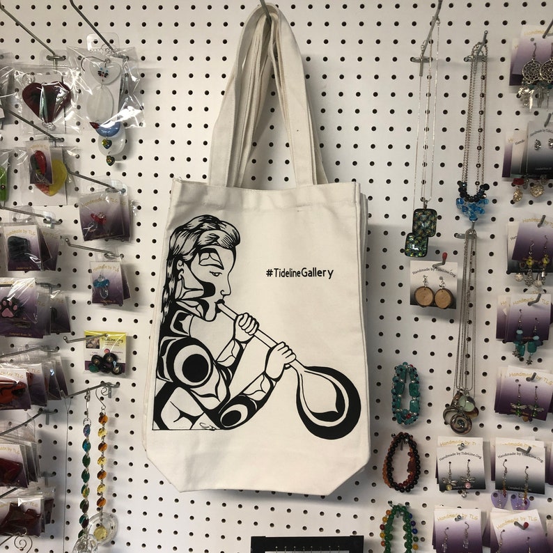15.7x11x3.9 Reusable Original Native Woman Glass Blower on TENU Heavy Duty Natural Canvas Tote Bag with Bottom Gusset